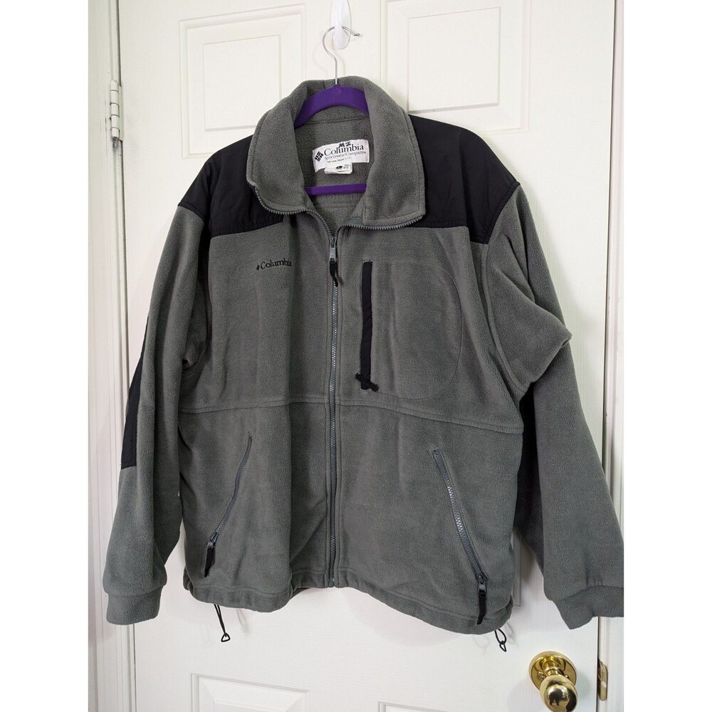 Columbia Fleece Nylon Full Zip Jacket Mens Large Gray Black Outdoors Gorpcore